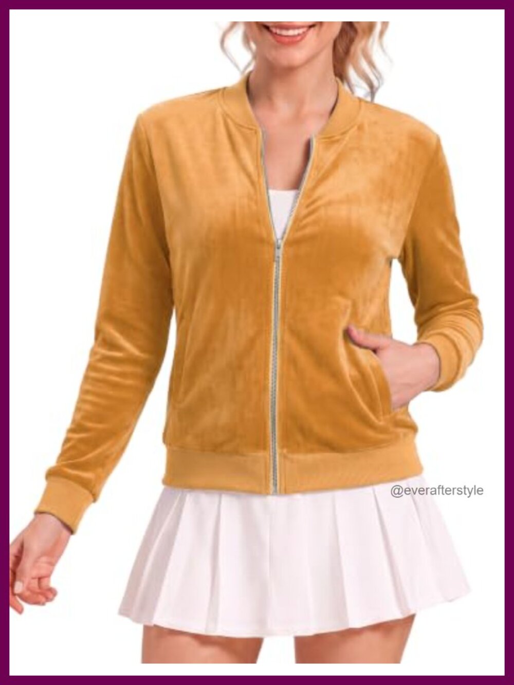 Women's Velvet Bomber Jacket Full Zip Athletic Activewear Lightweight